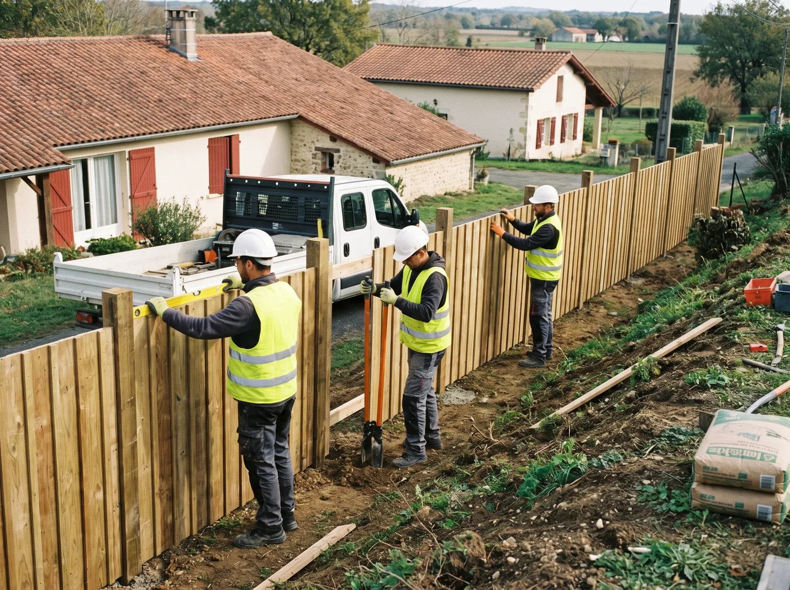 Pose d’une clôture sur un terrain résidentiel